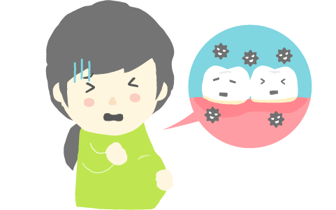 白いドレスに黄色の歯が目立つ